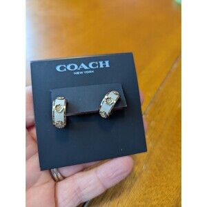 Coach Enamel Small Hoop Earrings Flowers Gold
